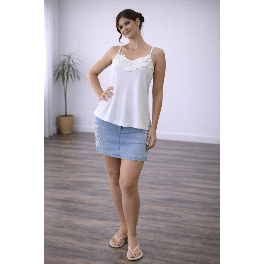 Blusinha Feminina Branca Alcinha Renda Viscose Leve Verão Regulável