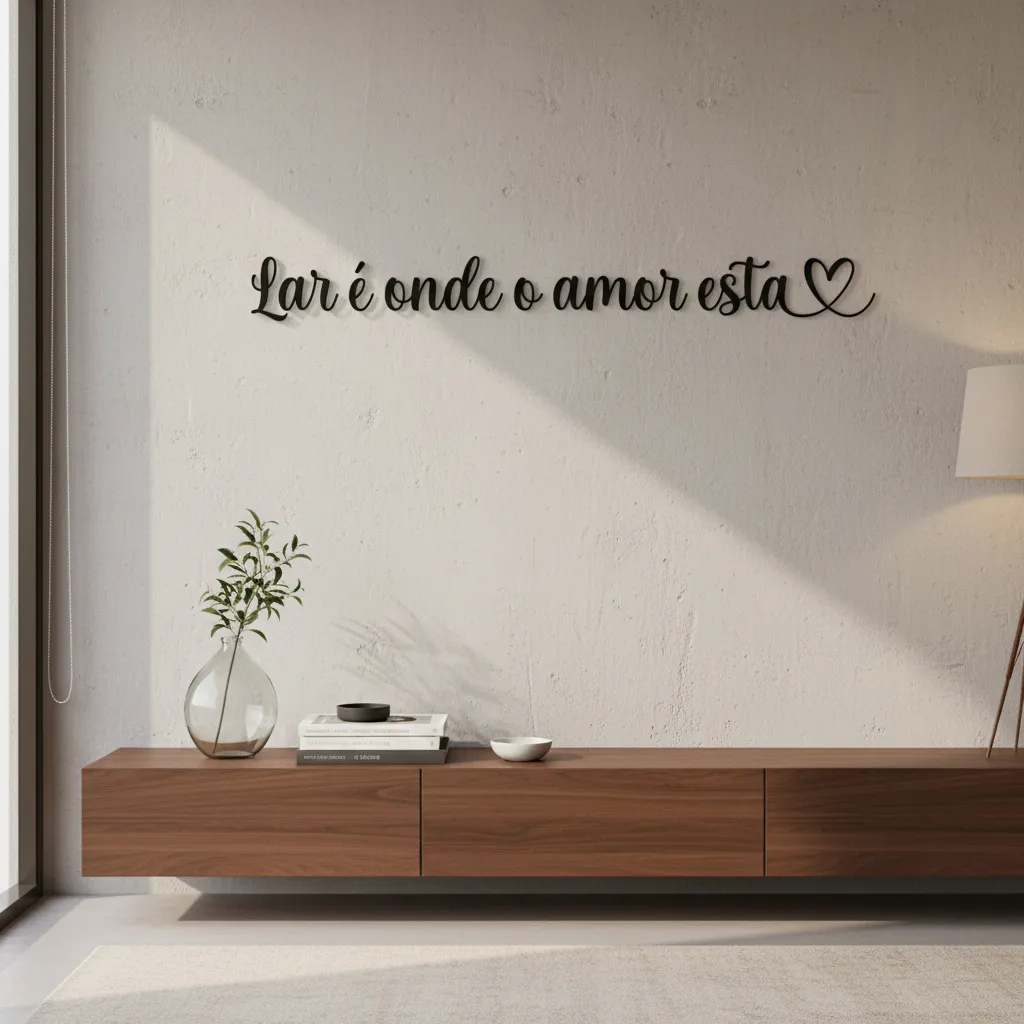 Aplique de Parede frase Decorativa '' Lar é onde o amor esta''  em MDF 3 mm - Acompanha dupla face