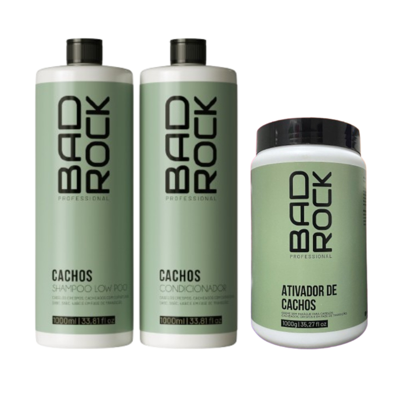 Kit Shampoo 1L e Condicionador 1L Cachos + Ativador de Cachos 1kg Bad Rock