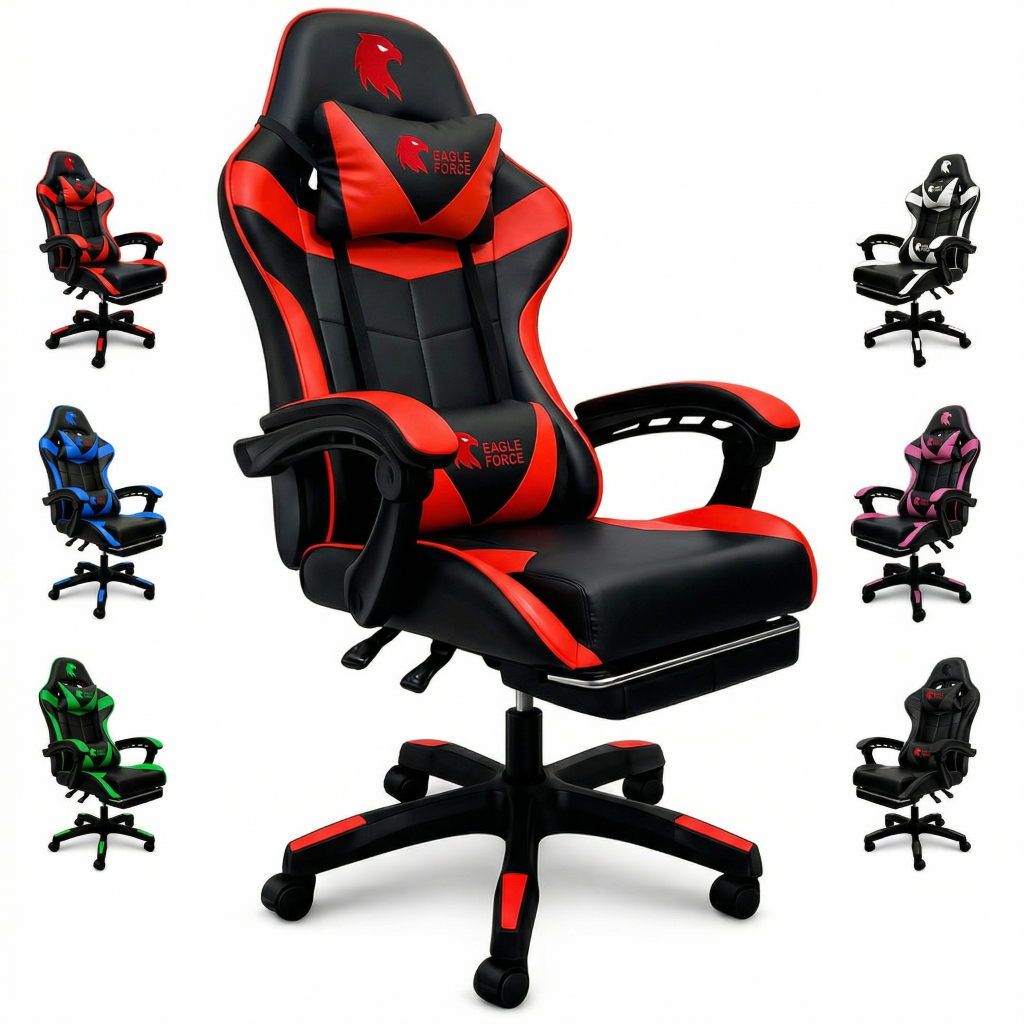 Imagem Cadeira Gamer Profissional Cinza Eagle Force Ergonômica Rodas Silenciosas Alta Durabilidade Conforto