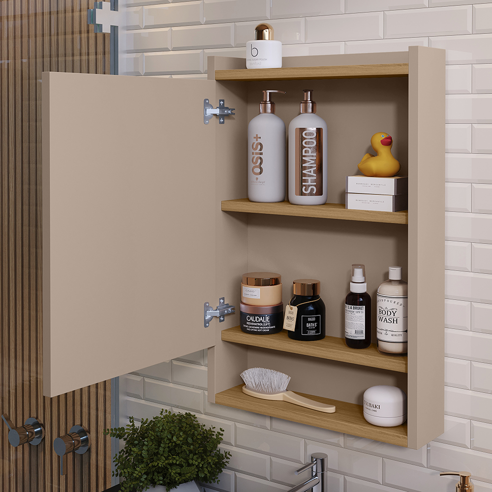 Armário Espelheira De Banheiro Aéreo com Porta, Nichos e Prateleira COMPACTO e Funcional p/ Parede em Oferta na Shopee