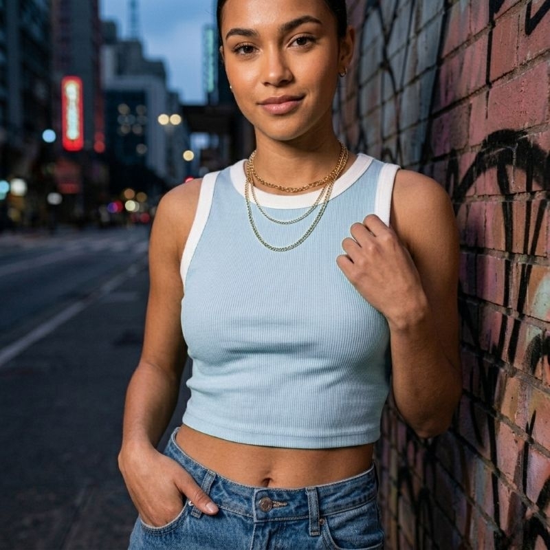 Cropped Regata bicolor Ribana canelado feminino