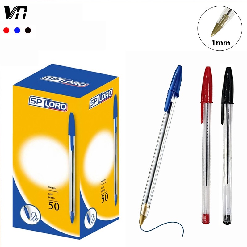Kit 10-50 Canetas Esferográficas Ponta Média Simple Azul Preta Vermelha Escolar Escritório - 934