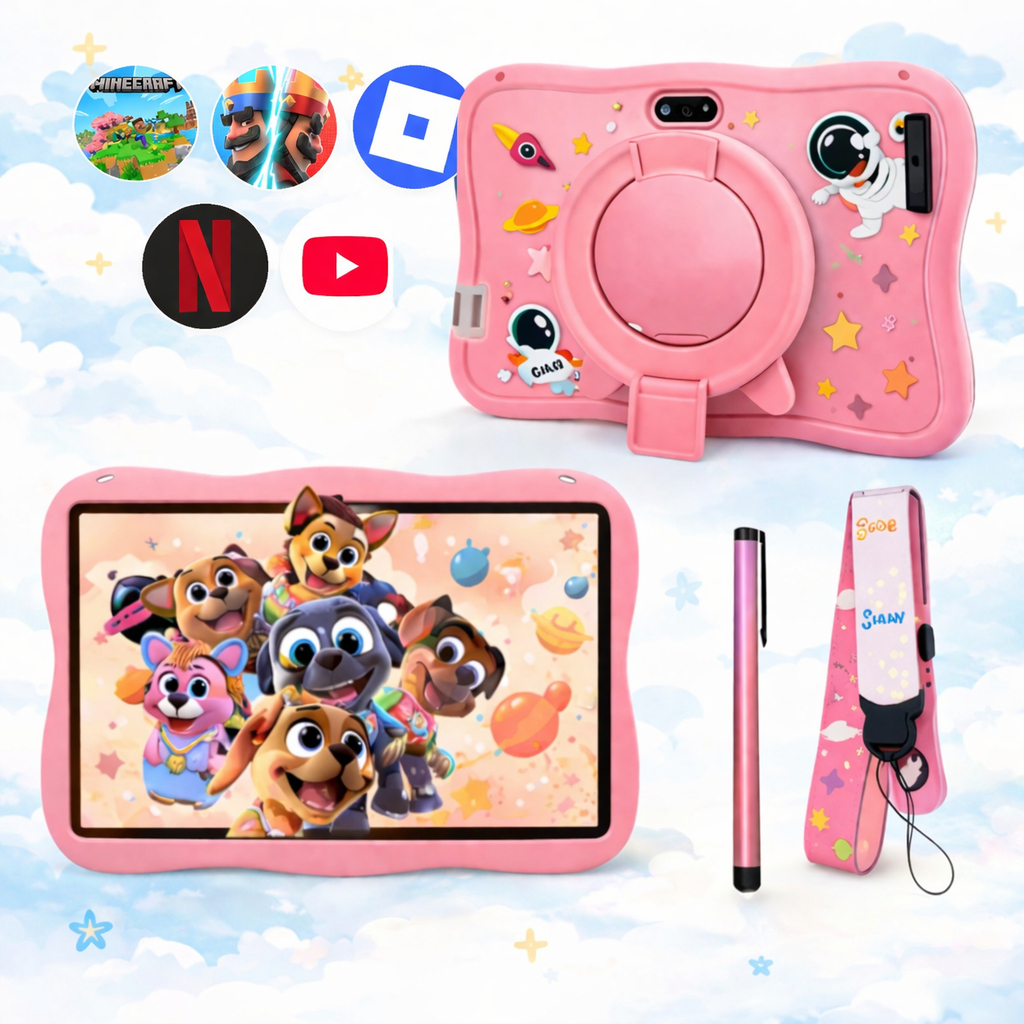 Tablet Infantil Android 7 Polegadas 8gb Ram 128gb Wifi Kids Cor Rosa E Azul com Youtube, Roblox e Netflix