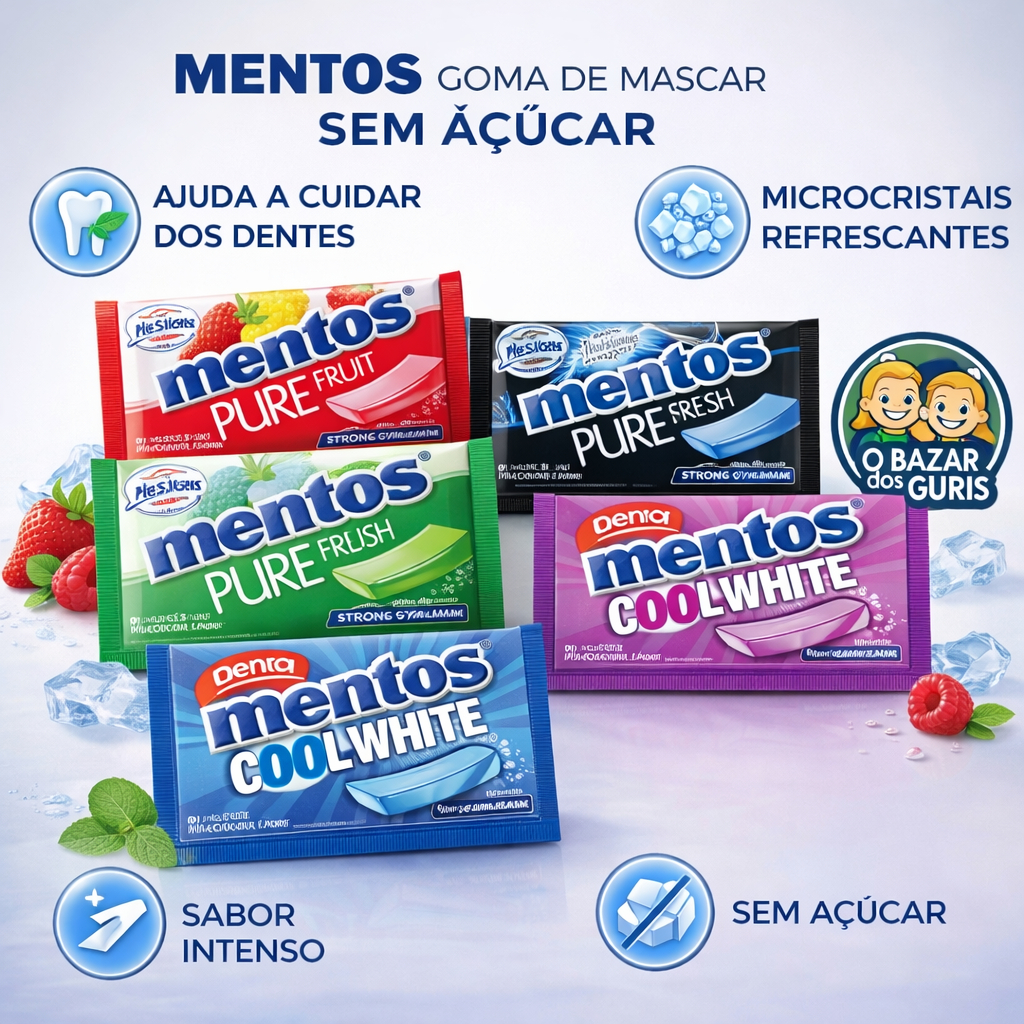 Chiclete Mentos Pure Fresh Chiclete 3 Camadas Sem Açúcar - 15 unidades