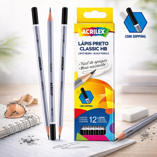 Lápis Grafite Preto Classic HB Caixa Com 12 Unidades Com Dipping Acrilex em Oferta na Shopee