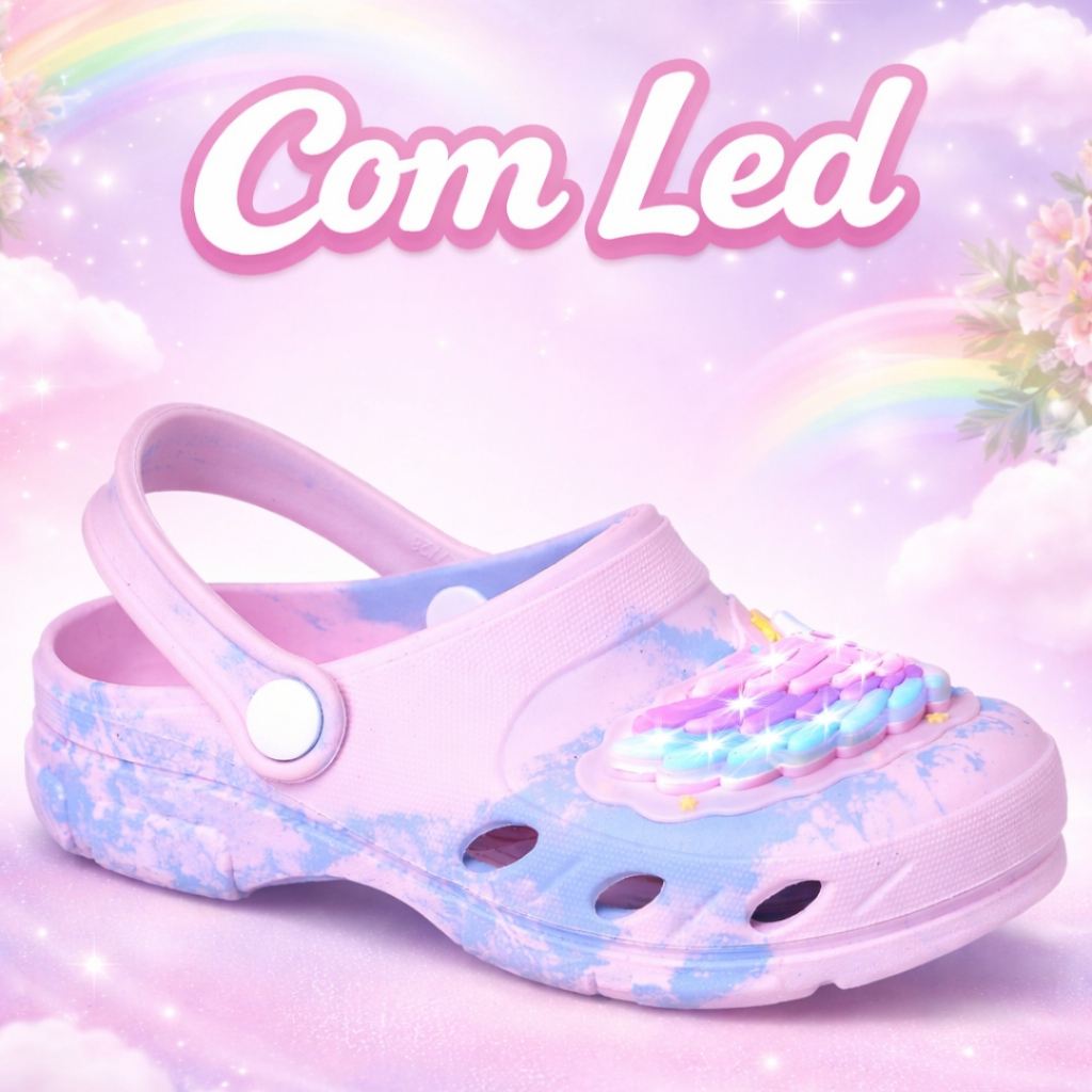 Sandália Babuche Infantil Feminino Asas Colorida Rosa Com Led Luzinha Pisca Divertido Meninas em Oferta na Shopee