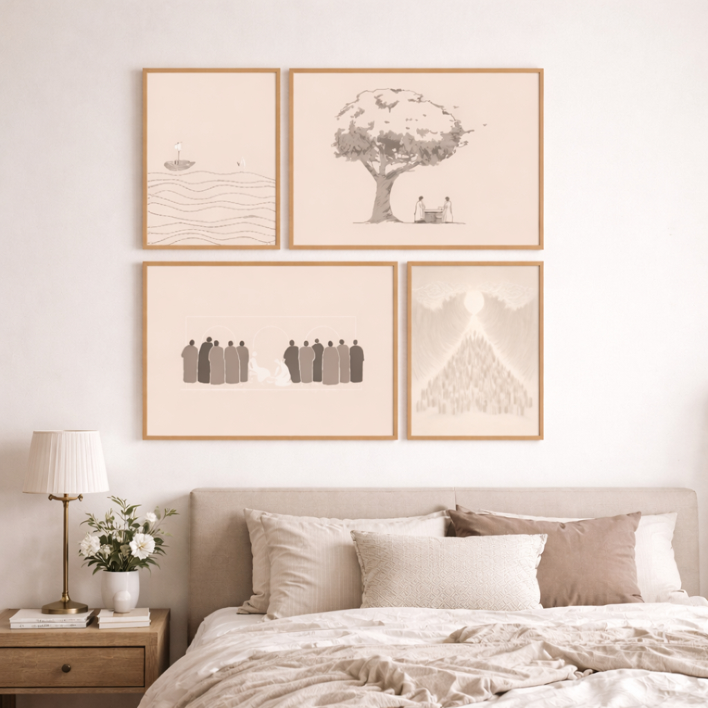 Kit Quadro decoração cristão Jesus sobre as aguas mar vermelho Moises samaritana lavando os pés QNPÇ