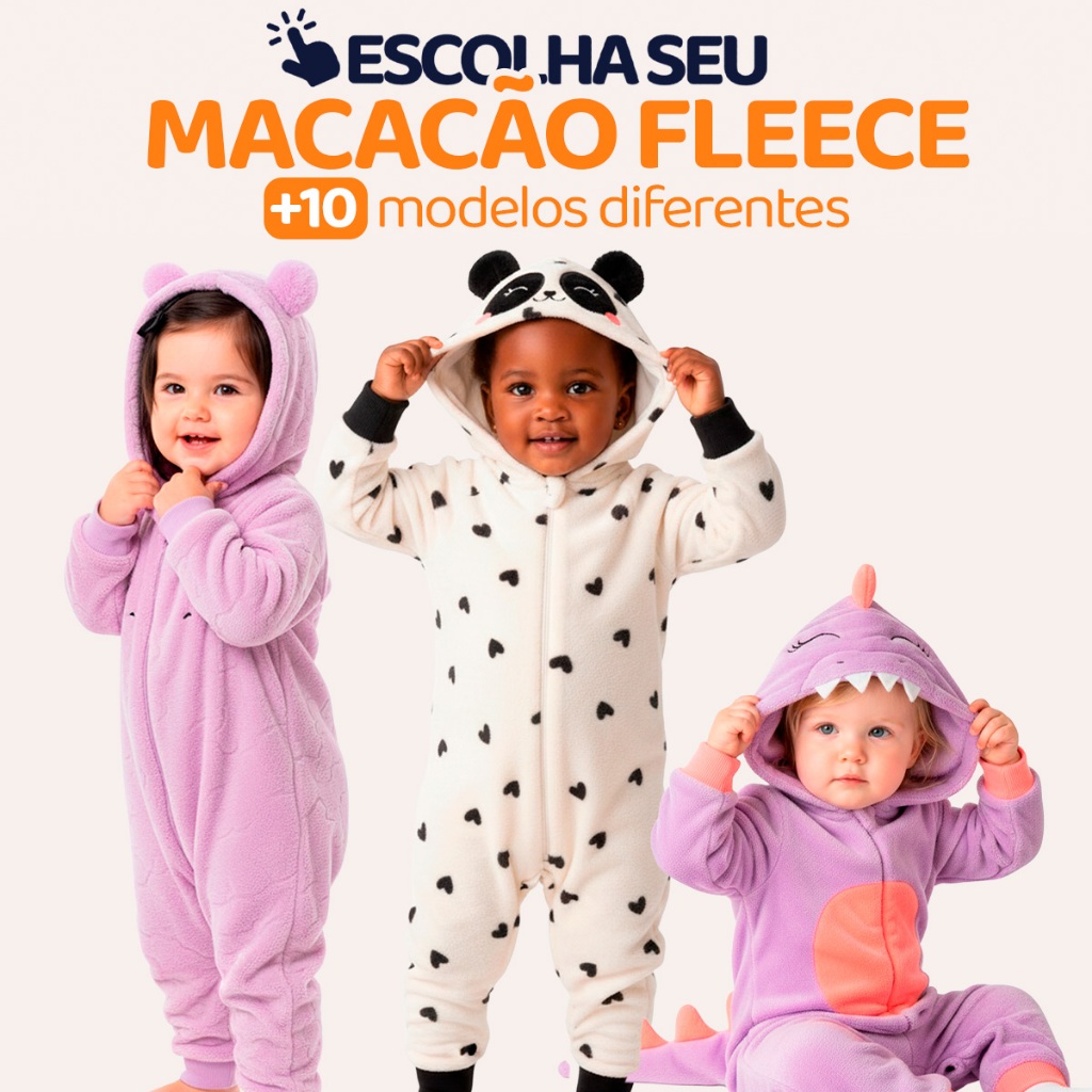 Pijama Macacão Infantil Feminino em Fleece Temático Unicórnio ,Dinossauro, Panda, Urso Super Quentinho e Confortável.L11