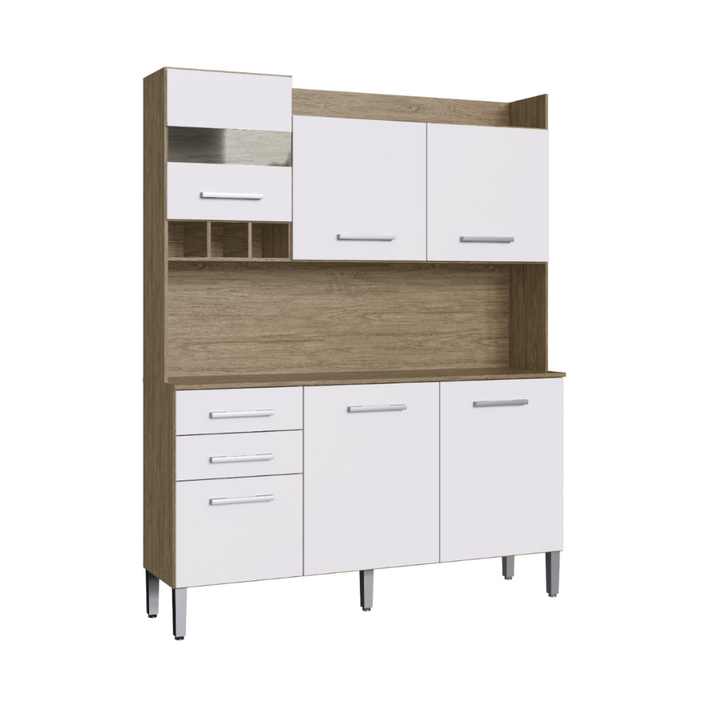 Armário de Cozinha Compacta com Armário e Balcão 6 Portas 2 Gavetas AC6200 Marrom/Branco - Decibal