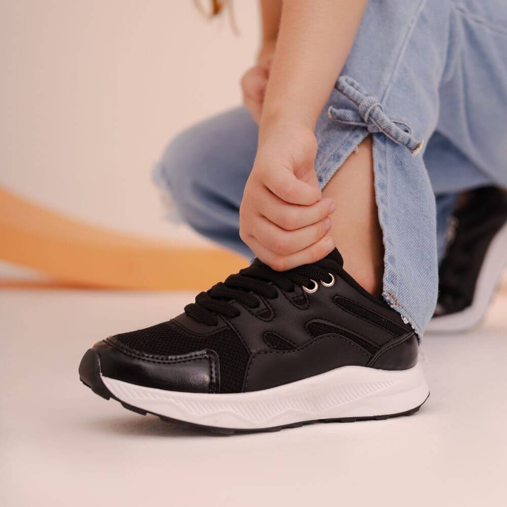 tênis feminino estampa vaquinha preto estiloso infantil meninas Casual em Nylon e Animal Print