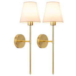 Kit 2 Arandelas de Parede Techled Dourada 57cm com Cúpula Moderna Bivolt 127/220V para Sala e Quarto