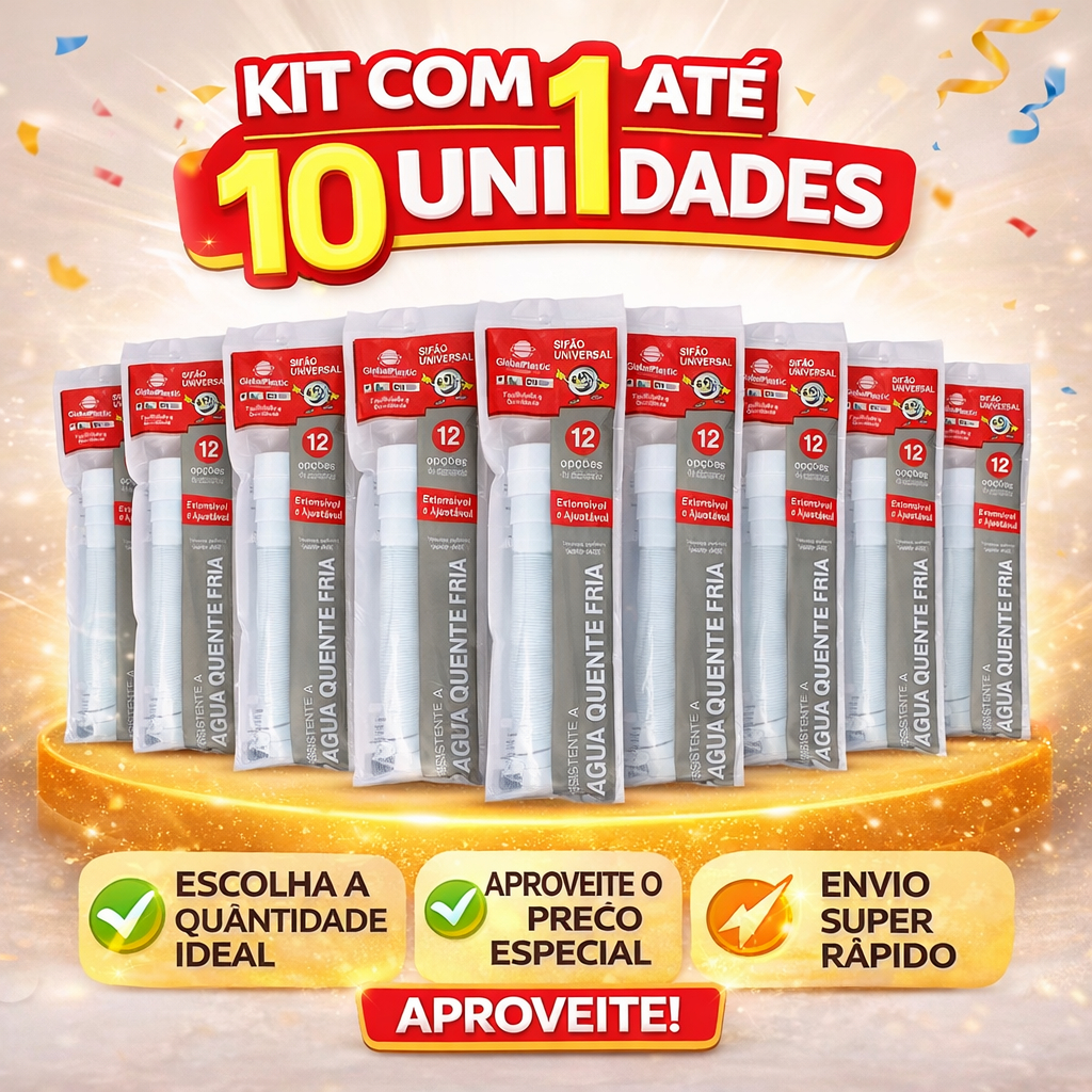 KIT com até 10 Sifão tubo sanfonado ajustável Lavatório/Pia/Tanque Universal 73cm / Global Plastic