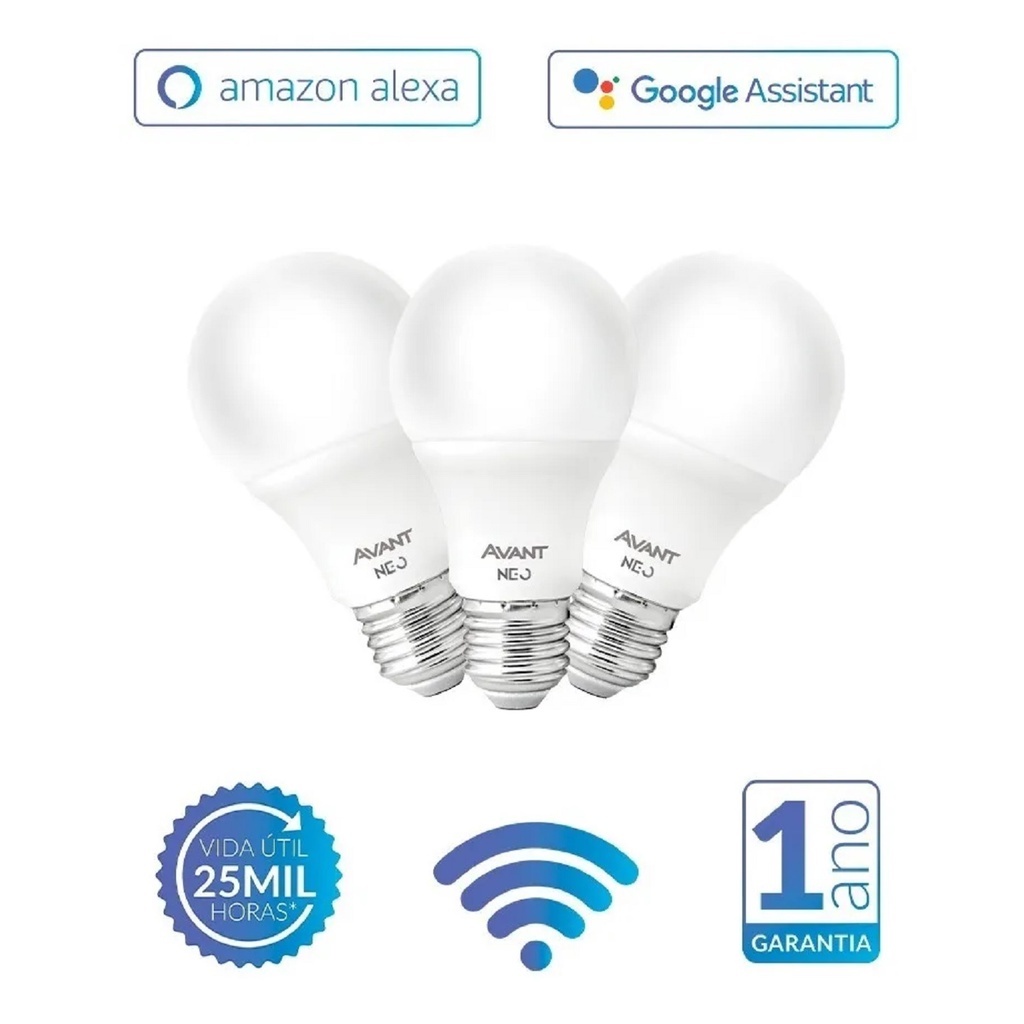 Kit 3x Lâmpadas Smart 10W Avant Neo Wifi Alexa Dimerizável