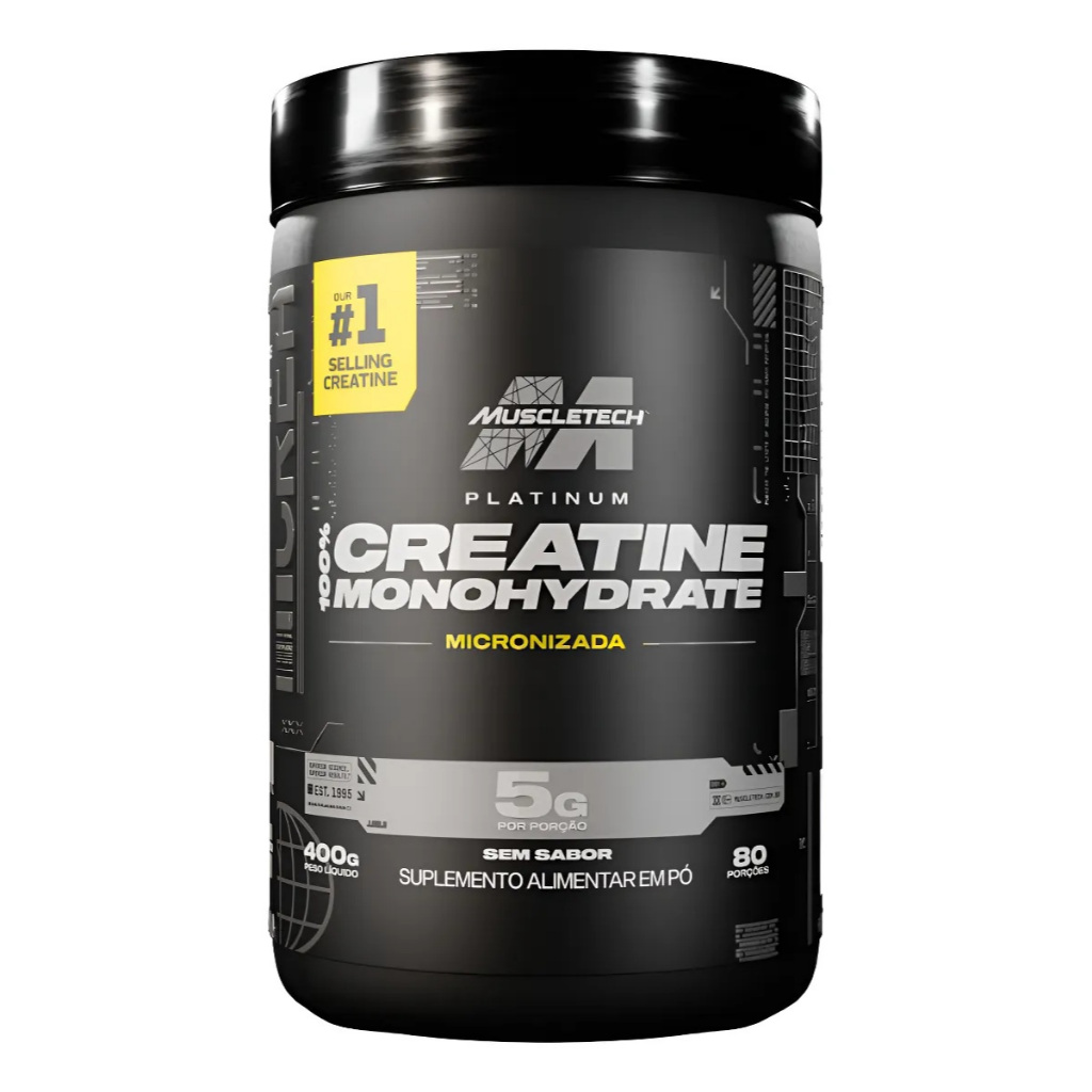 Muscletech 100% Creatine Monohidratada Platinum 400g - Micronizada, Fácil Dissolução, Aumenta Força