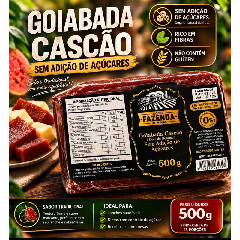 Goiabada Cascão 500g Sem Adição de Açúcar Zero Açúcar Natural Rica em Fibras
