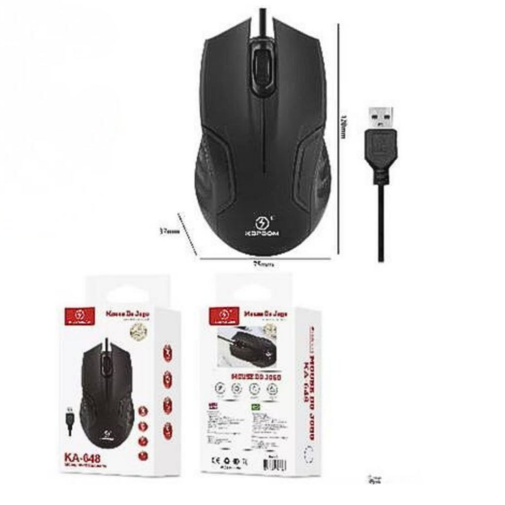Kit 2 Mouse Óptico USB 1200 DPI Ergonômico Preto Escritório Estudo e home office
