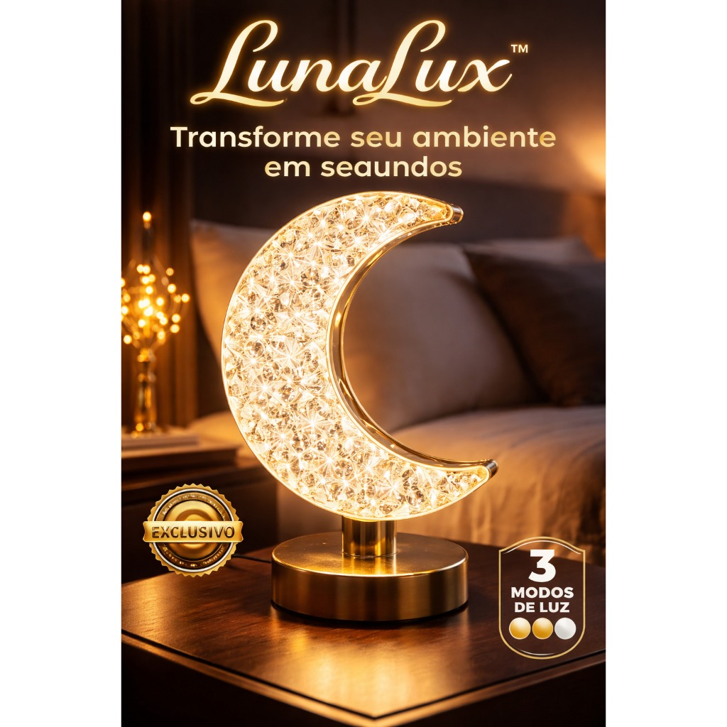 Luminária Lua LED LunaLux 3 Tons de Luz USB Touch Abajur Decorativo Quarto Setup Luz Noturna Moderna