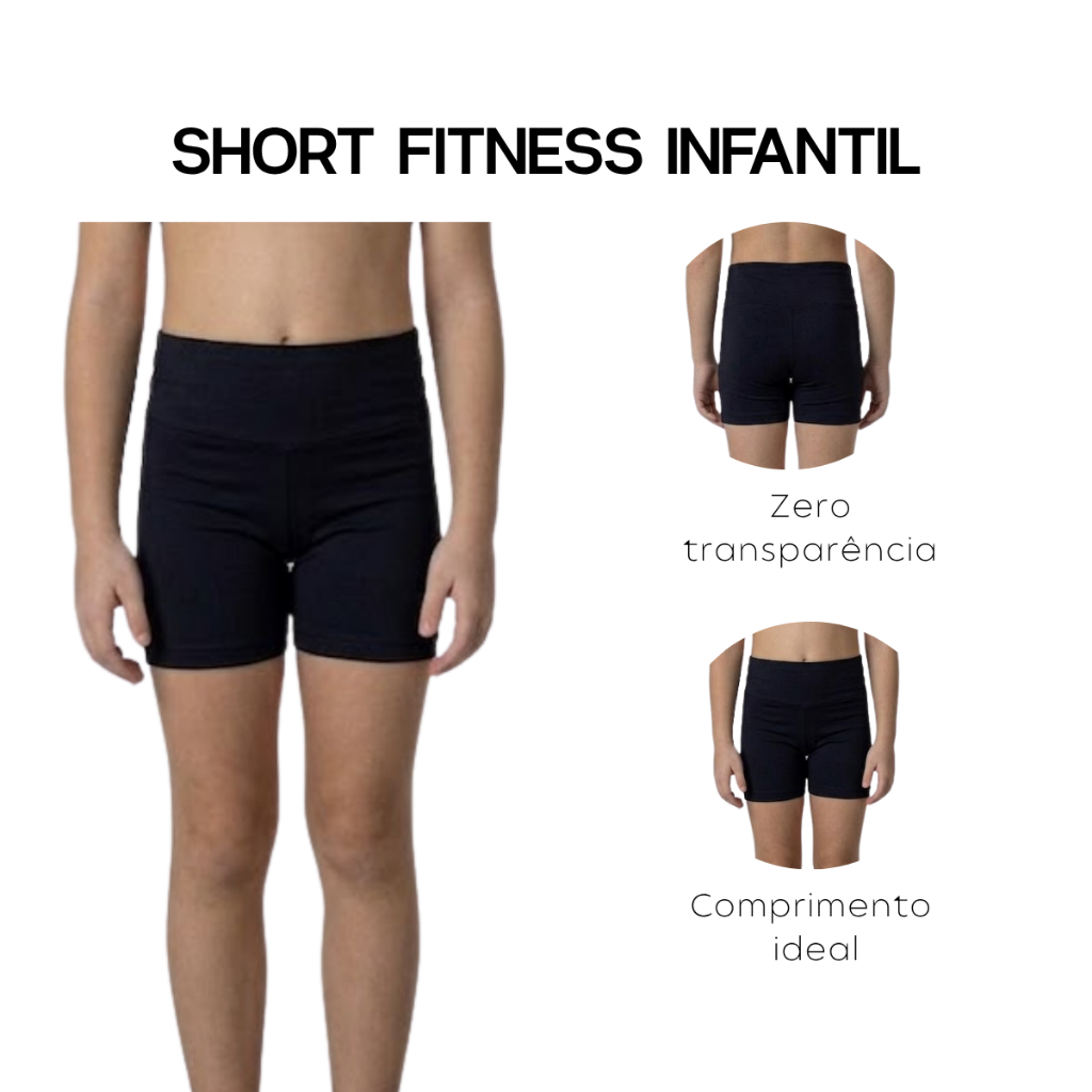 Short Fitness Infantil Ginástica Volei Colégio Escola Fitness Lycra Poliamida Kids Conforto Cós Alto em Oferta na Shopee