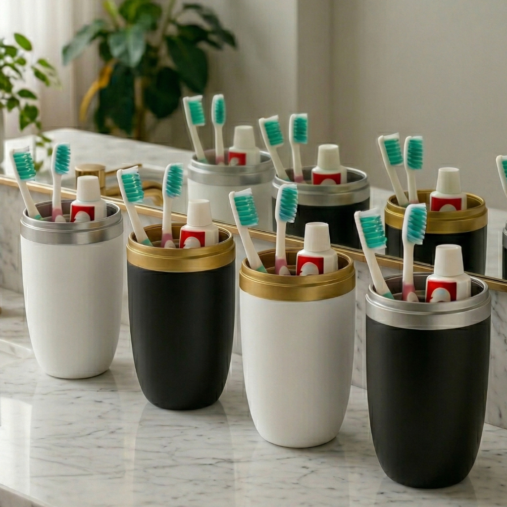 Porta Escova E Pasta Com Tampa Transparente Arthi