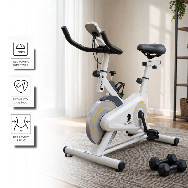 Bike Ergométrica 8kg Fitness Treino musculação Academia 120kg Branco com Painel Digital Sq...
