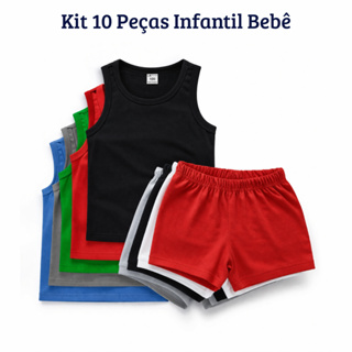 Kit 10 Peças Infantil Bebe 5 Tapa Fralda e 5 Camiseta Regata Lisas Estampadas Menina Menino Enxoval em Oferta na Shopee