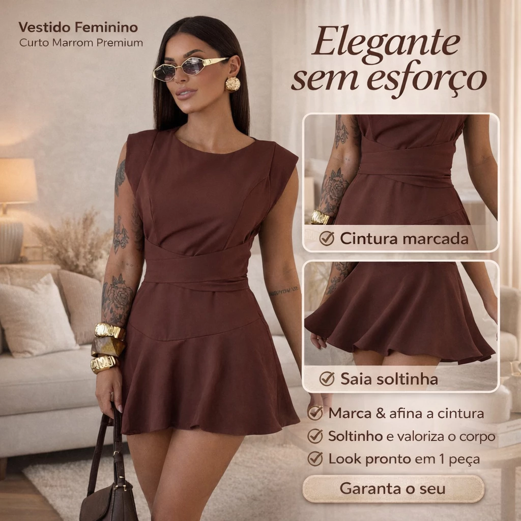 Vestido Feminino Curto com Short Embutido | Alfaiataria | Ombro Muscle Premium — imagem 1