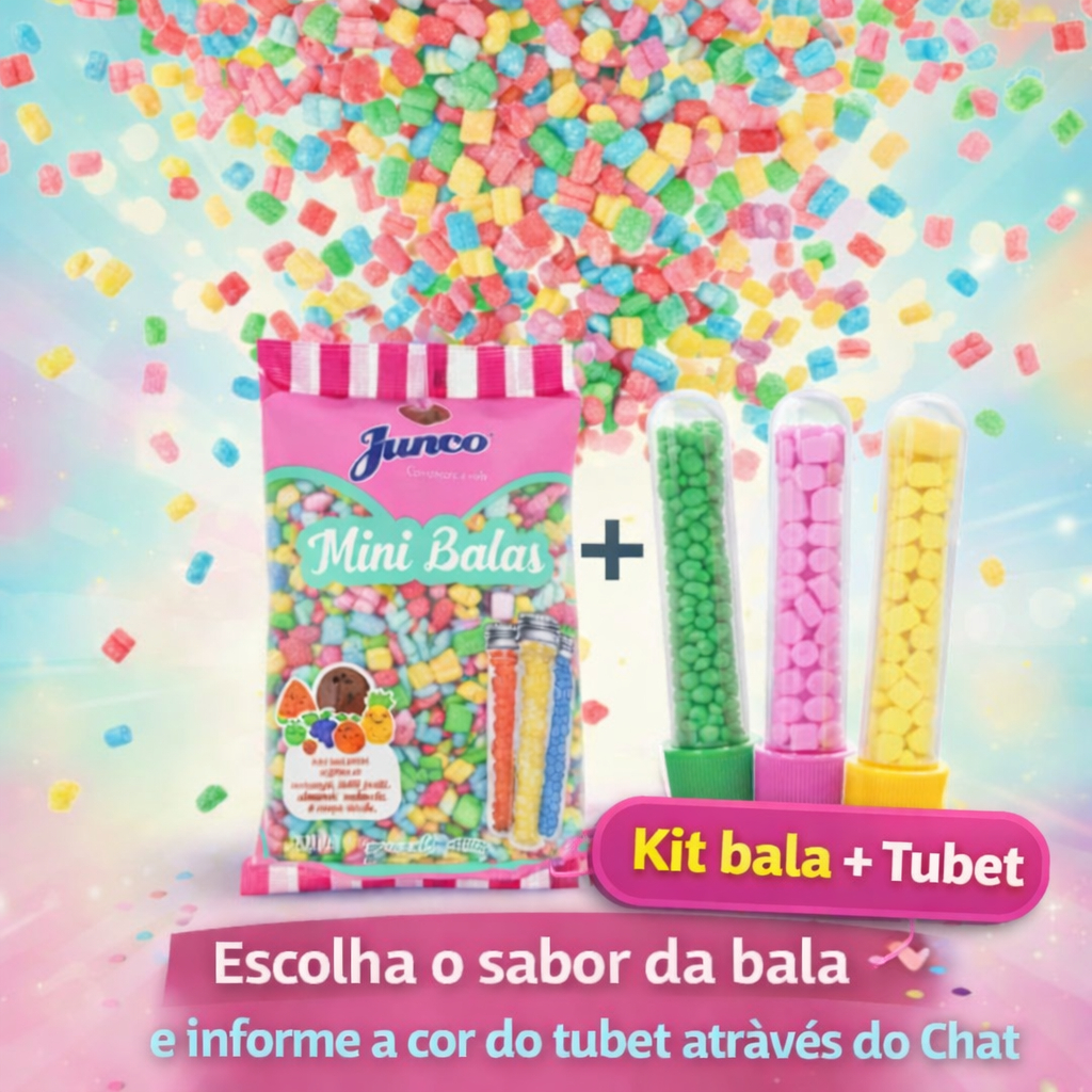 Kit Bala de Coco Junco 400grs + Pacote com 10 tubets de 13cm (escolha sua cor e sabor)