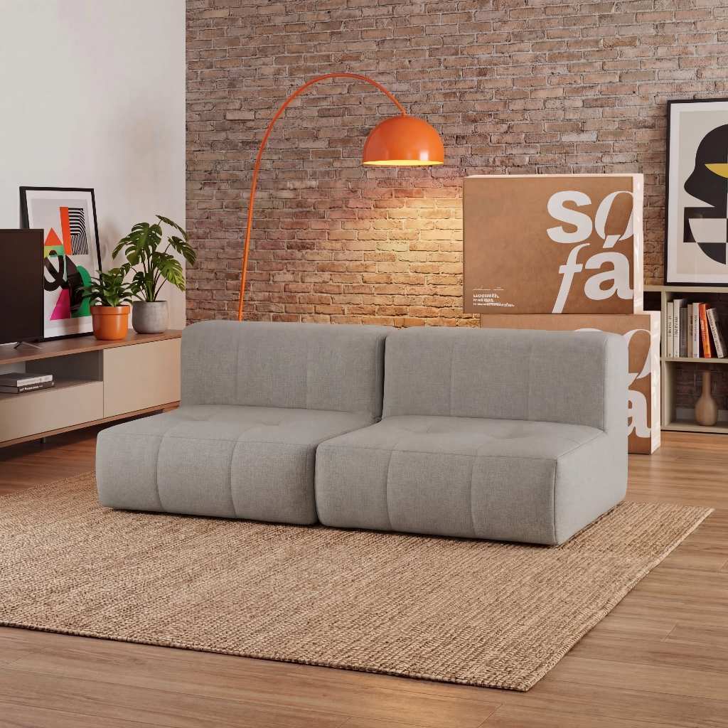Sofá 2 lugares Modular - Sofá na Caixa em Boucle com 2 Módulos 1,72m - Sem Braços