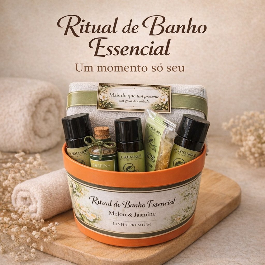 Kit Presente Spa Banho Melon Jasmine Mousse Hidratante Shampoo Escalda Pes Toalha Cesta SerafinaHome