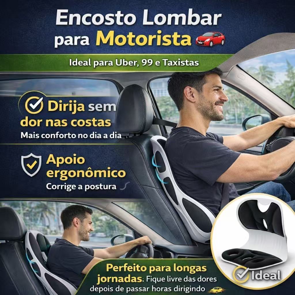 Almofada Ergonômica com Encosto para Cadeira | Suporte Lombar | Alívio de Dor nas Costas | Antiderrapante