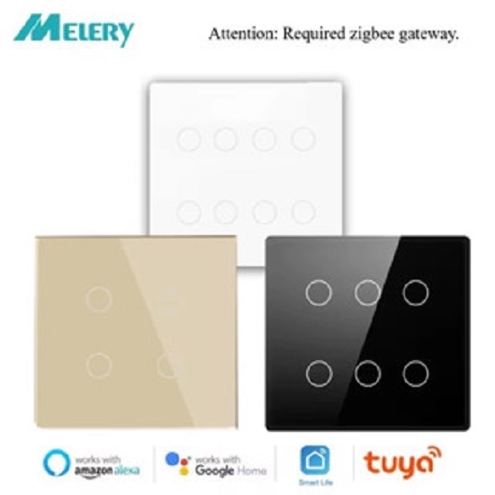 Melery Tuya 6/8 Gang WiFi Interruptor de Luz com Sensor de Toque e Controle Remoto Alexa Google