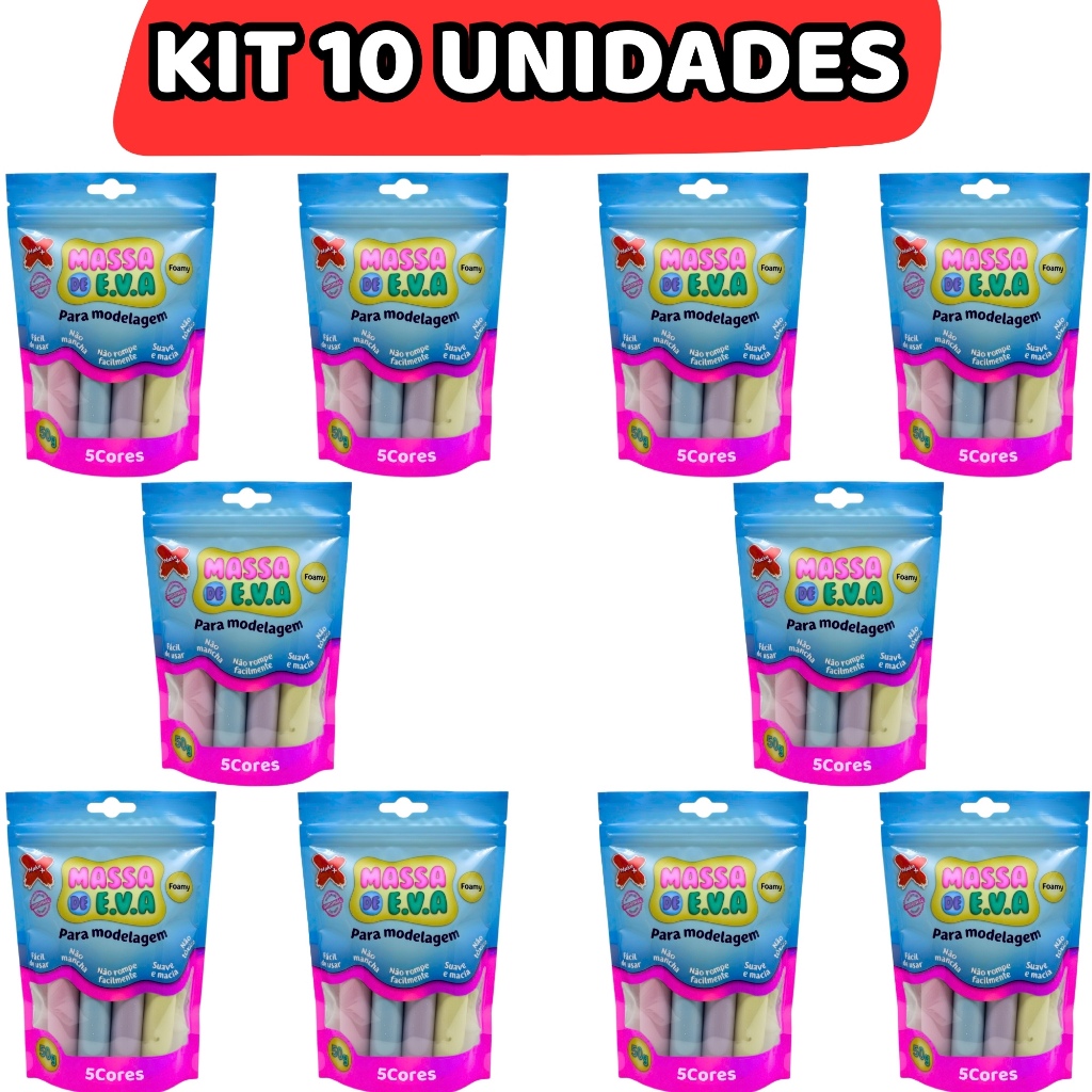 Kit Massa de EVA 5 Cores Pasteis Make+ - Lembrancinha Atóxica Que Não Suja
