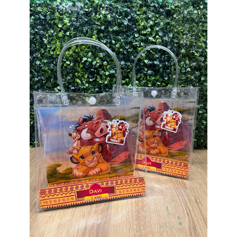 Sacolas PVC personalizada Tema Rei Leão 20x20x8 / Lembrancinha/festa infantil/ personalizados