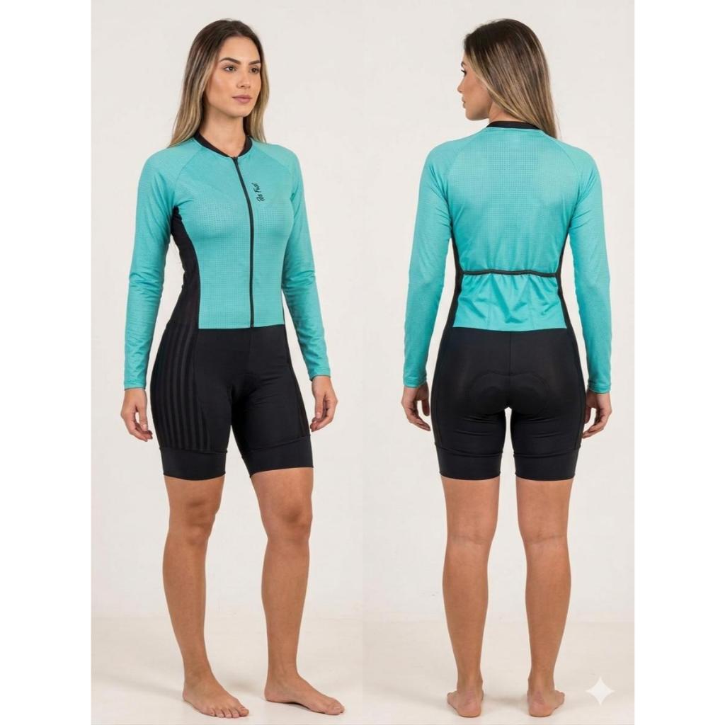 Macaquinho ciclismo feminino Manga Longa forro em GEL Macacão Ciclista Be Fast Bike