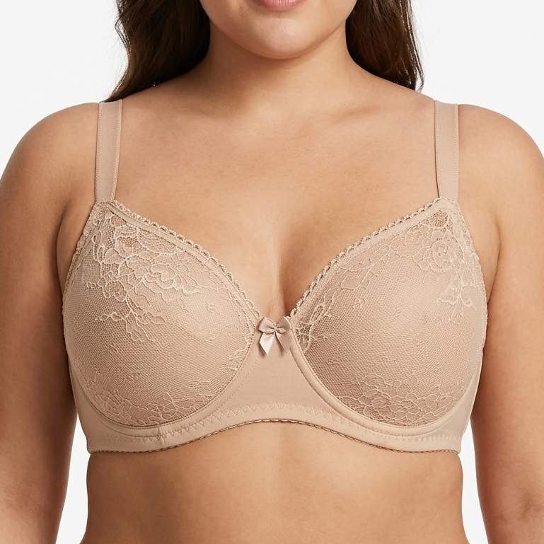 Sutiã Plus Size com Bojo e Aro Reforçado em Renda Alça Larga Ajustável e Confortável Edumara