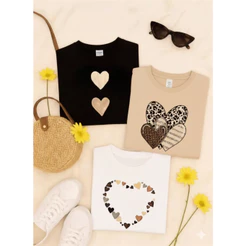 Kit 3 Camiseta Algodão Adulto Feminina 3 Coração Onça Estampa Streetwear 68