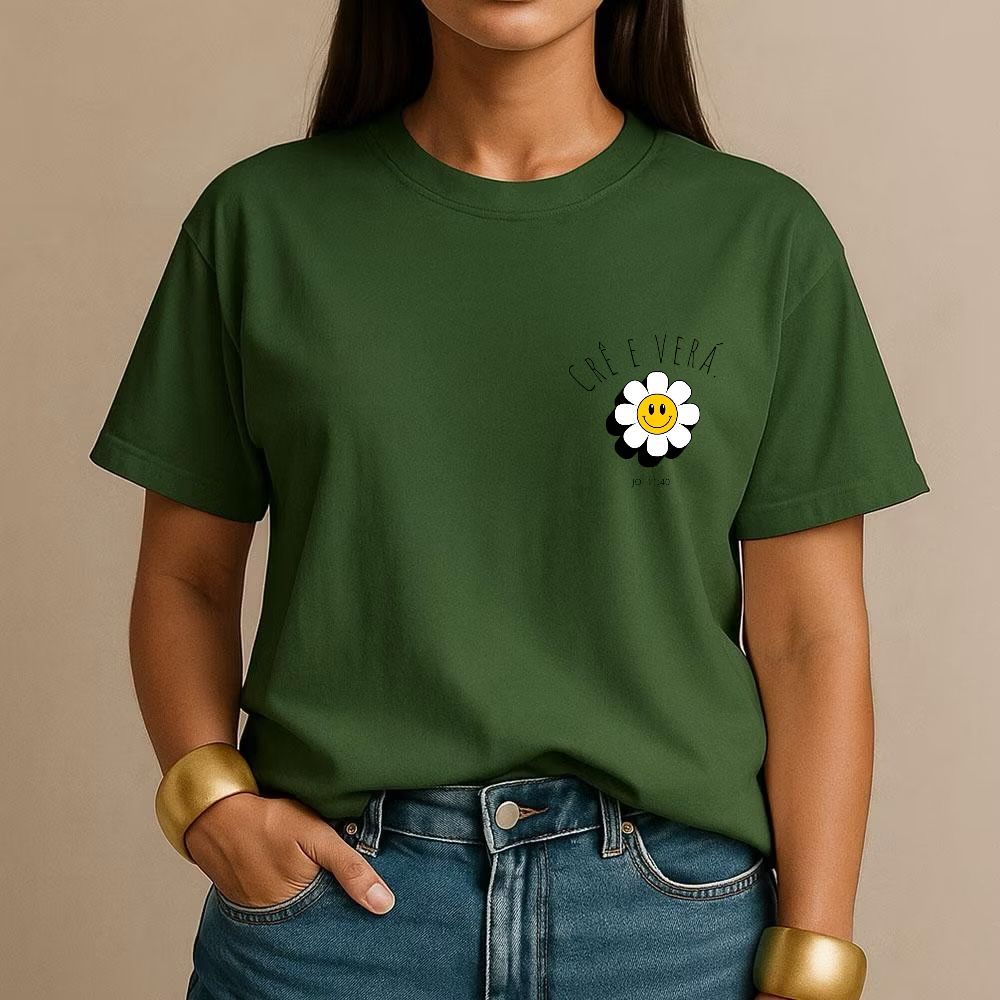 Camiseta Feminina Smile Margarida Estética Floral Camisa Feminina Algodão Bá