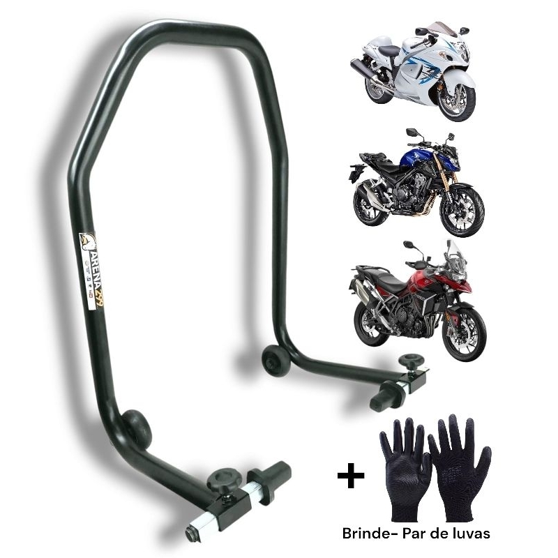 Cavalete Traseiro Moto Universal Para Manutenção + Brinde Luvas Multitato PU