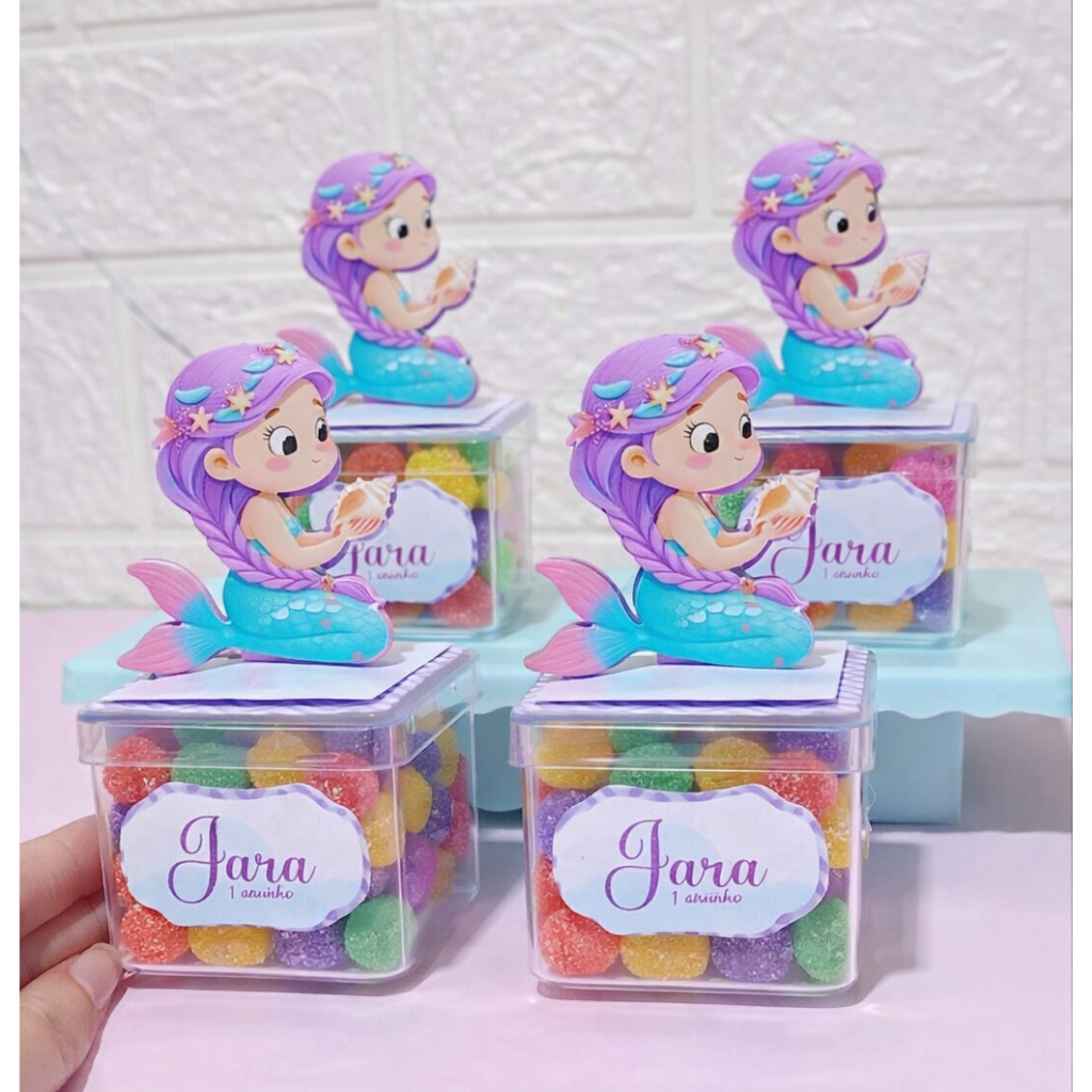 Aplique 3D Personalizado Sereia para Caixinha Acrílica 5x5 – Lembrancinha Festa Infantil/ festa Sereia