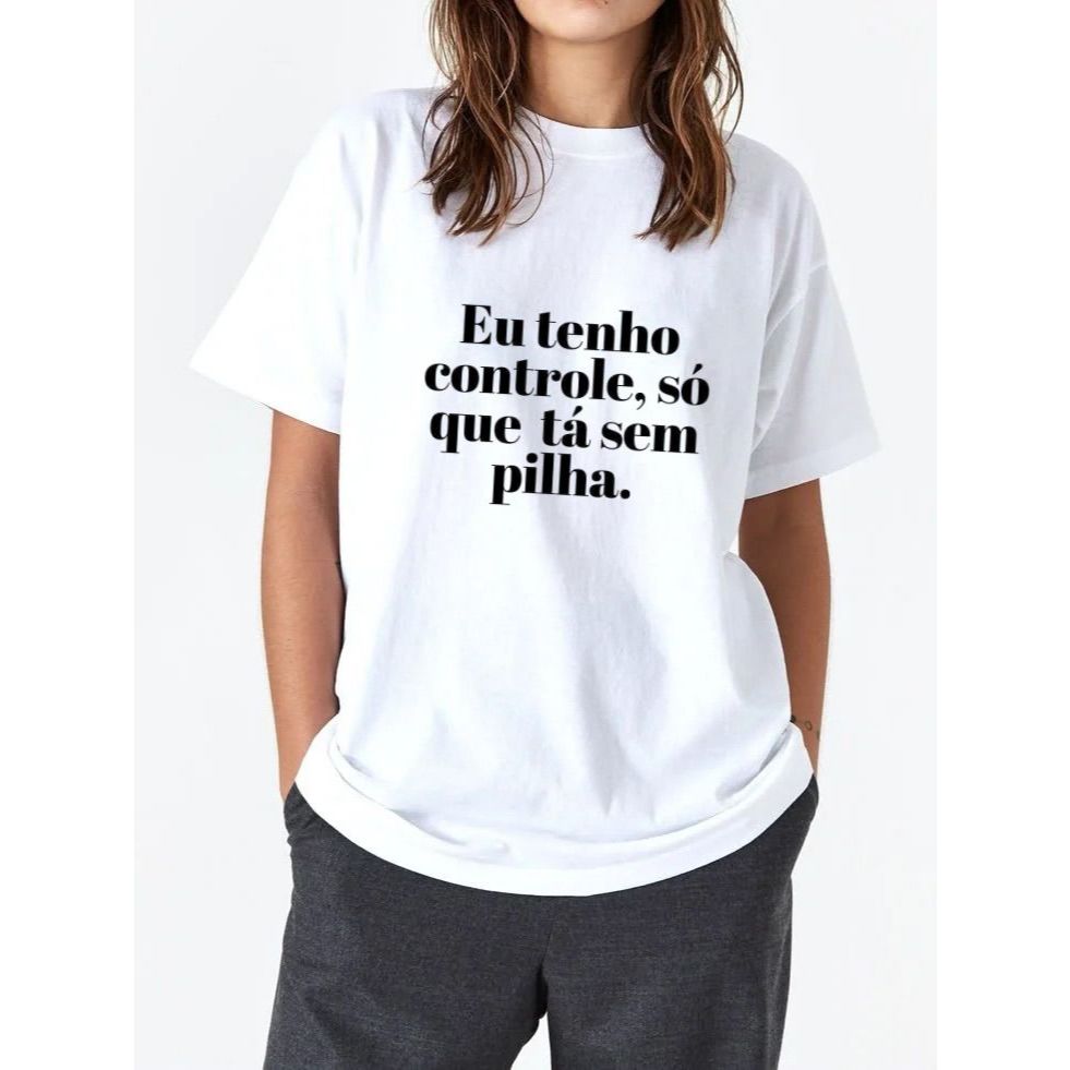 Camiseta Feminina Frase Divertida Algodão Confortável Casual Oversized Moda Streetwear