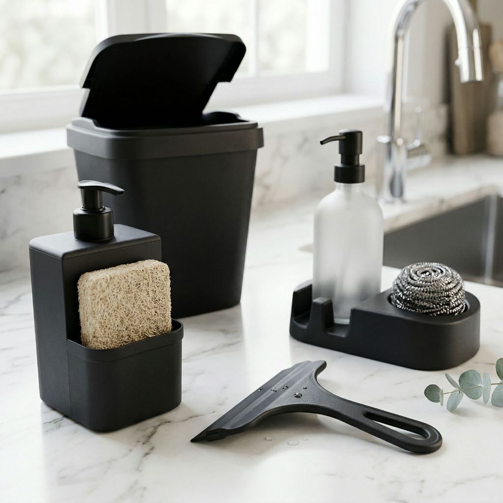 Kit Pia Rattan – Lixeira 5L, Porta Detergente e Acessórios | Escolha o Modelo (2 a 5 Peças)