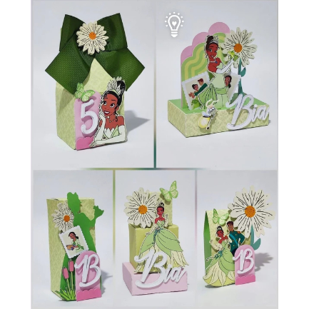 Kit Princesa Tiana Lembrancinha Luxo Personalizada Scrap Festa Caixas Envio em 24H