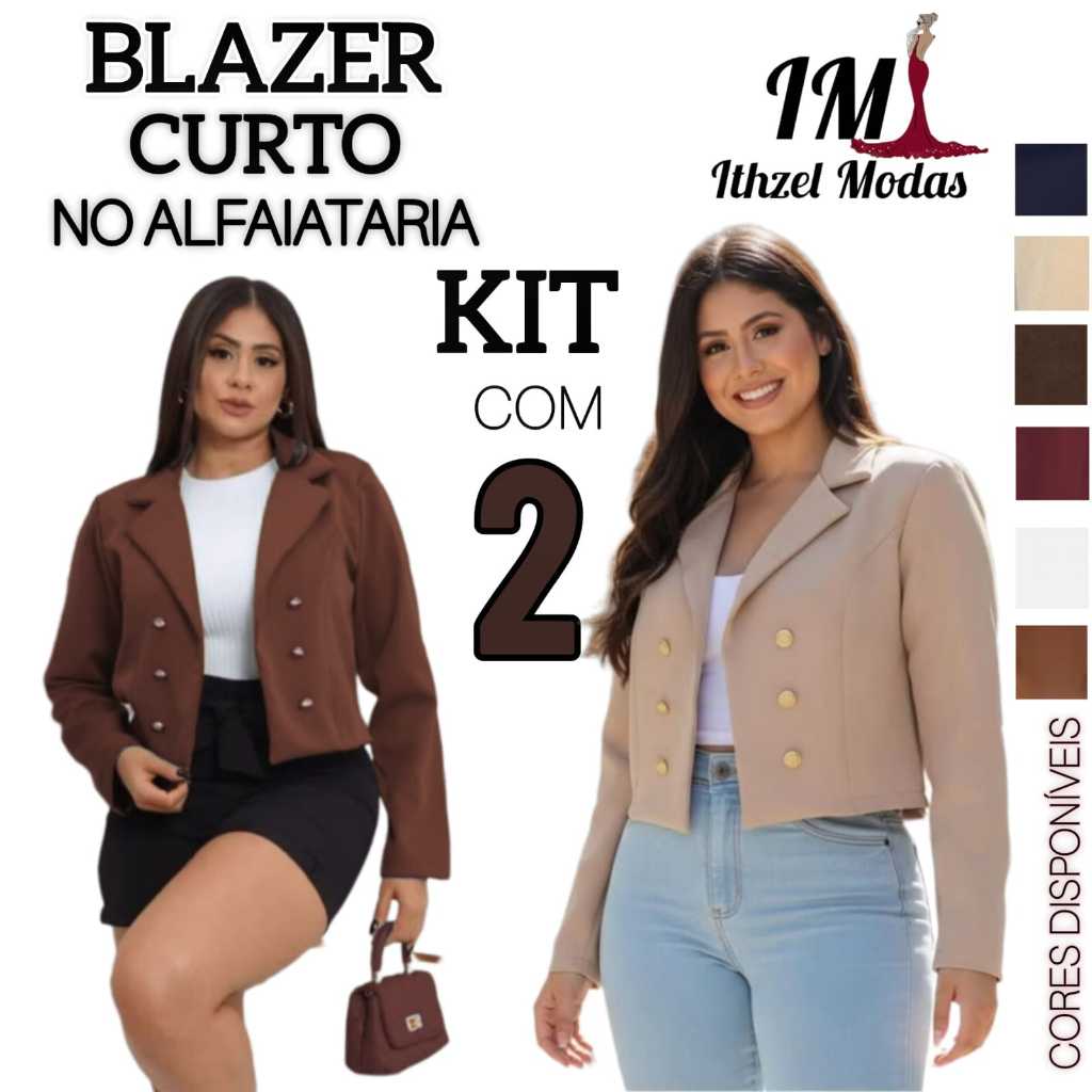 KIT COM 2 BLAZER CURTO FEMININO,CASACO SOCIAL, CASAQUINHO CASUAL