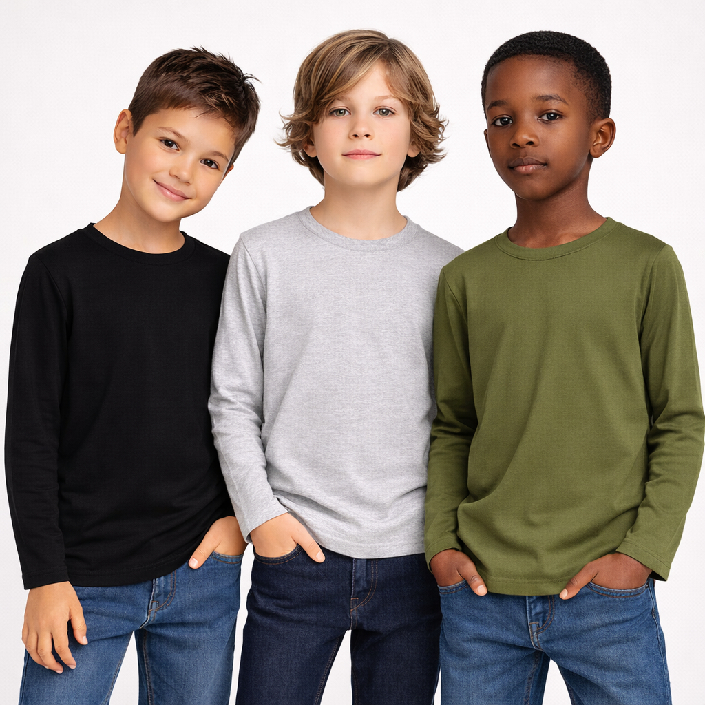 Kit 3 Camisetas Manga Longa Infantil Juvenil Menino Algodão 2 ao 16 Anos