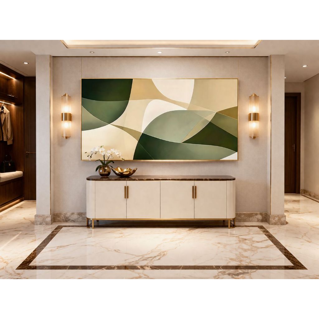 Quadro Abstrato Grande 1,10 cm x 70 cm Verde e Bege Luxo Decorativo Modeno