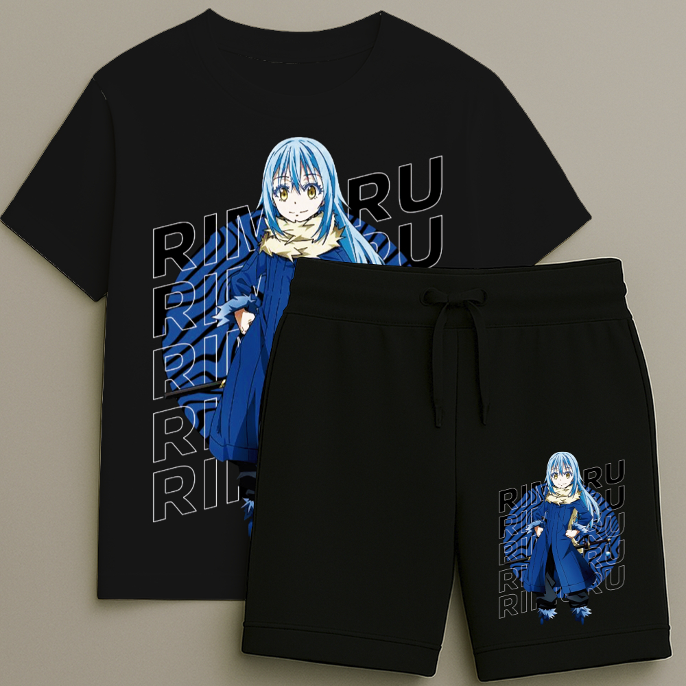 Camiseta e Bermuda Rimuru Escrita Conjunto Masculino T-shirt Estampa Shorts Blusa Tamanho 2 ao 16