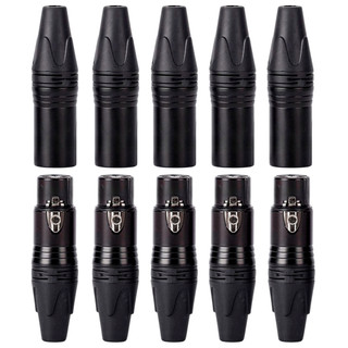 Kit 10 Conector Plug Xlr Canon Cannon 5 Macho 5 Fêmea Profissional Som Áudio - Eletrolon Preto