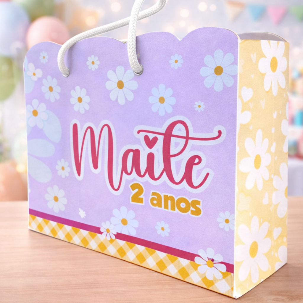 Sacolinha Personalizada Flor Florzinha Margarida | Lembrancinha | Mimo | Aniversário | Surpresa | Pegue e Mont