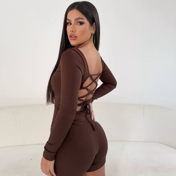 Macaquinho Manga Longa Todo em Elastano Modela o Corpo Fitness Fany Curto Manga Longa